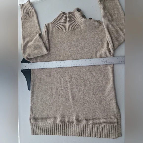 Anthro Margarita Button Mock Tunic Oatmeal Sweater Light Academia Coquette Boho - Picture 9 of 10